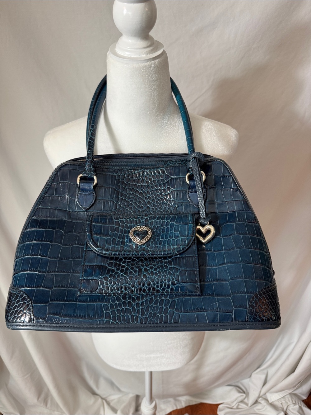 Brighton Navy Croc-Embossed Satchel with Heart Charm